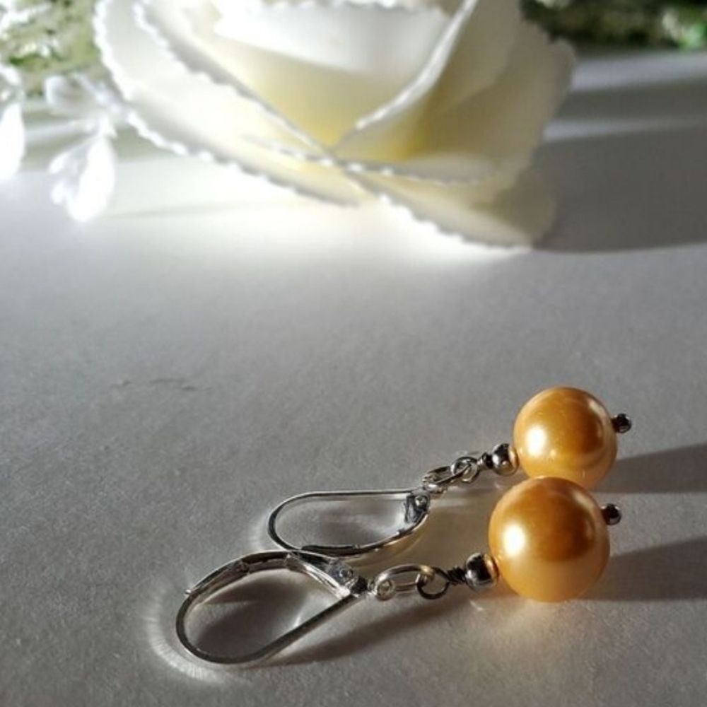 Gold 10mm South Sea Shell Pearls 4 Pc Set Earrings Bracelet  Necklace 925 Clasp - Picture 8 of 17